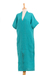 Cotton shift dress, 'Leisurely Sea Green' - Sea Green Cotton V-Neck Long Crinkle Cotton Dress (image 2f) thumbail