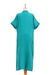 Cotton shift dress, 'Leisurely Sea Green' - Sea Green Cotton V-Neck Long Crinkle Cotton Dress (image 2g) thumbail