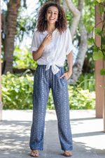 Cotton pants, 'Tribal Weave' - Tie-Belt Woven Cotton Pants