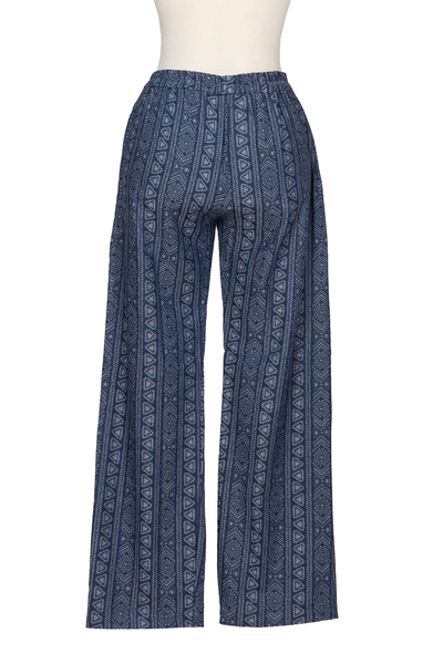 Cotton pants, 'Tribal Weave' - Tie-Belt Woven Cotton Pants