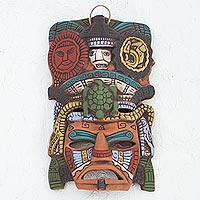 Ceramic mask, 'Sun and Moon Tortoise' - Hand Painted Ceramic Mayan Turtle Mask from Mexico