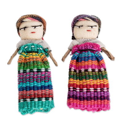 Muñecas de preocupación de algodón, 'Una docena de amigos' (juego de 12) - 12 figuras de muñecas de preocupación de algodón hechas a mano en Guatemala