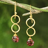 Gold plated garnet earrings, 'Red Infinity' - 24k Gold Plated Garnet Dangle Earrings