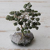 Diopside mini gemstone tree, 'Nature at Peace' - Diopside and Amethyst Brazilian Mini Gemstone Tree Sculpture