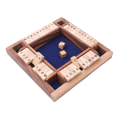 Holzspiel - Handgefertigtes Regenbaumholz-Shut-the-Box-Spiel aus Thailand