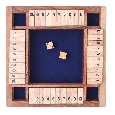 Holzspiel - Handgefertigtes Regenbaumholz-Shut-the-Box-Spiel aus Thailand