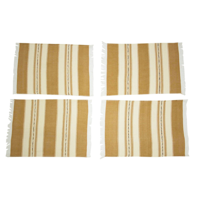 Colocaciones de algodón zapoteca, 'Oaxaca Earth' (juego de 4) - Cuatro manteles individuales zapotecas de algodón marrón y beige tejidos a mano