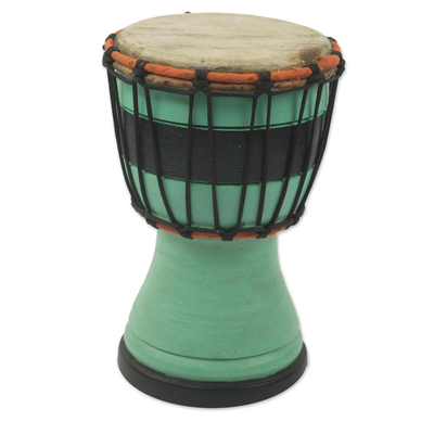 Mini-Djembe-Trommel aus Holz - Grüne dekorative Djembe-Trommel, handgefertigt in Westafrika