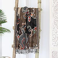Embroidered wool shawl, 'Fall Weather' - Hand-Embroidered Wool Shawl with Floral Motif