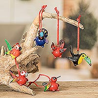 Ceramic ornaments, 'Tropical Birds' (set of 6) - Handmade Ceramic Bird Christmas Ornaments (Set of 6)
