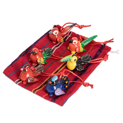 Ceramic ornaments, 'Tropical Birds' (set of 6) - Handmade Ceramic Bird Christmas Ornaments (Set of 6)