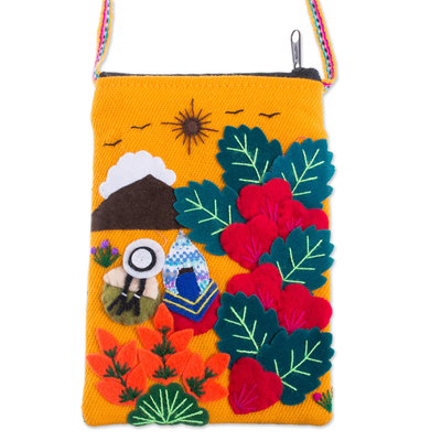 Appliqué mini shoulder bag, 'Love in the Mountains' - Andean Mountain Couple Cotton Blend Appliqué Shoulder Bag