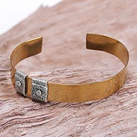 Sterling silver accent brass cuff bracelet, 'Island Journeys' - Sterling Silver Accent Brass Cuff Bracelet by Bali Artisans