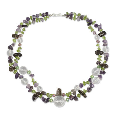 Amethyst and peridot beaded necklace, 'Lilac Garden' - Artisan Crafted Peridot Quartz and Amethyst Necklace