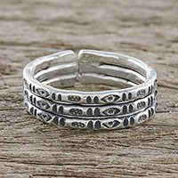 Sterling silver wrap ring, 'Mark of Lanna' - Handmade Sterling Silver Thai Hill Tribe Geometric Wrap Ring