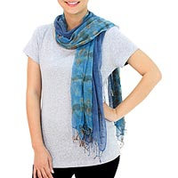 Silk scarves, 'Turquoise Polka Dots' (pair) - Women's Scarves Hand Spun Silk (pair)