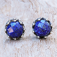Lapis lazuli stud earrings, 'Blue Crown' - Lapis Lazuli and Sterling Silver Stud Earrings