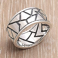 Men's sterling silver ring, 'Puzzle' - Men's sterling silver ring