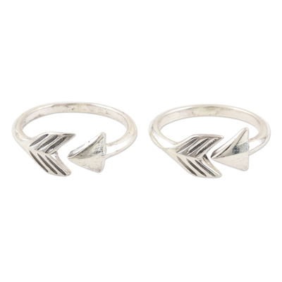 Sterling silver toe rings, 'Bent Arrow' (pair) - Hand Crafted Sterling Silver Arrow Toe Rings (Pair)