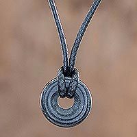 Jade pendant necklace, 'Circle of Love in Black'