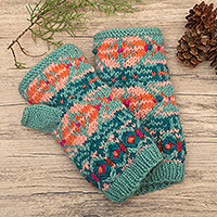 Knit wool fingerless mitts, Makalu