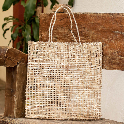 Einkaufstasche aus Naturfasern, „Effort and Finesse“ – Beige Einkaufstasche aus Naturfasern, handgewebt in Guatemala