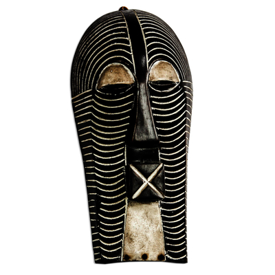 Máscara africana de madera congoleña, 'Vecino amable' - Máscara de madera Congo Zaire