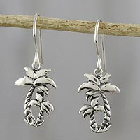 Sterling silver dangle earrings, 'Paradise Palms' - Sterling Silver Twin Palm Dangle Earrings from Thailand