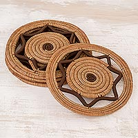 Pine needle placemats, 'Traditional Meal in Epsresso' (set of 4) - Handcrafted Pine Needle Placemats in Espresso (Set of 4)