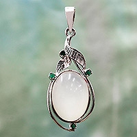 Emerald and moonstone pendant, 'Mystic Princess' - Fair Trade Jewelry Sterling Silver Moonstone Pendant