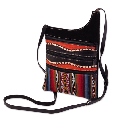Suede and alpaca-blend sling, 'Urubamba Stripes' - Handcrafted Suede Sling with Alpaca Accent