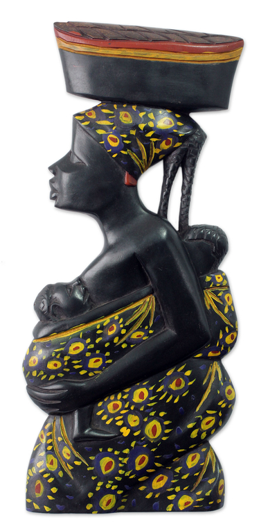 Wood wall sculpture, 'Appreciation' - African Mother and Child Wood Wall Sculpture