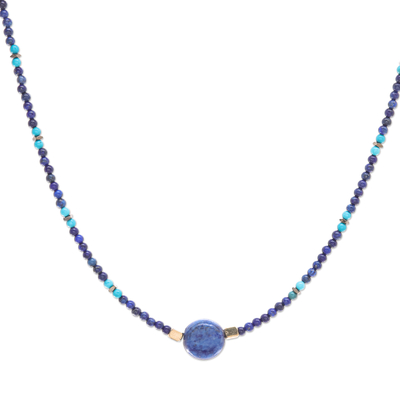 Multi-gemstone beaded pendant necklace, 'Star of Midnight' - Lapis Lazuli Howlite Beaded Pendant Necklace