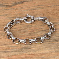Men's sterling silver chain bracelet, 'Cager Links'