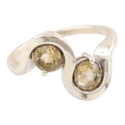 Citrine cocktail ring, 'Sun Twin' - Hand Made Citrine and Sterling Silver Cocktail Ring