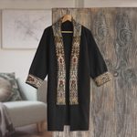 100% alpaca coat, 'Aymara Baroque' - Long Open Front Alpaca Jacket