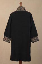 100% alpaca coat, 'Aymara Baroque' - Long Open Front Alpaca Jacket