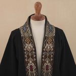100% alpaca coat, 'Aymara Baroque' - Long Open Front Alpaca Jacket