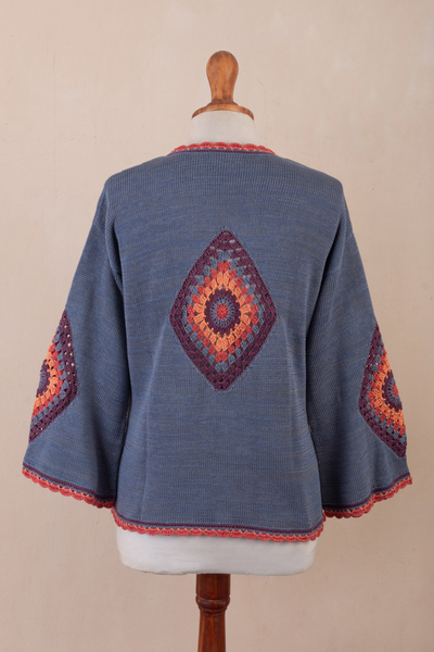 Crocheted cotton cardigan, 'Andes Sunrise' - Hand-Crocheted Open Cardigan