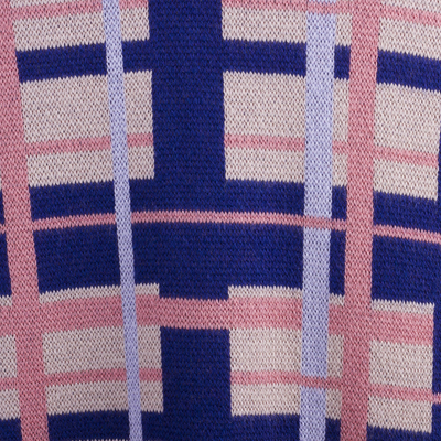 Strickkleid aus Baumwollmischung - Handgefertigtes kariertes Polokleid aus Baumwollmischung aus Peru