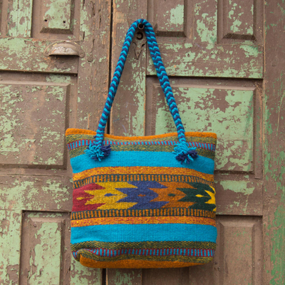 Wool tote bag, 'Zapotec Summertime' - Wool tote bag