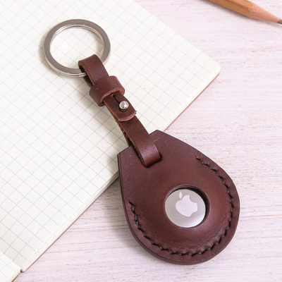 Leather air tag holder keychain, Smart Security in Brown