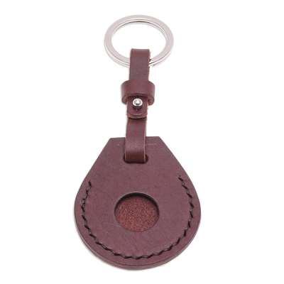 Leather air tag holder keychain, 'Smart Security in Brown' - Artisan Crafted Genuine Leather Air Tag Holder with Keyring
