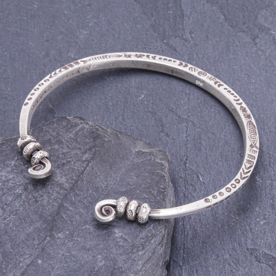 Silver cuff bracelet, 'Beauty in Nature' - Hand Crafted Sterling Silver Cuff Bracelet