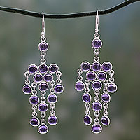 Amethyst chandelier earrings, 'Ecstatic Purple' - Sterling Silver Chandelier Earrings with Amethyst Cabochons
