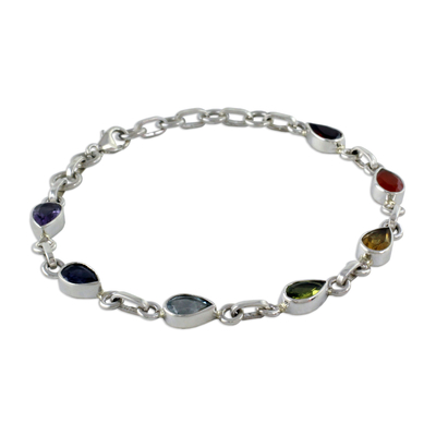 Multi-gemstone chakra bracelet, 'Inner Glow' - Sterling Silver Bracelet Multi Gemstone Chakra Jewelry