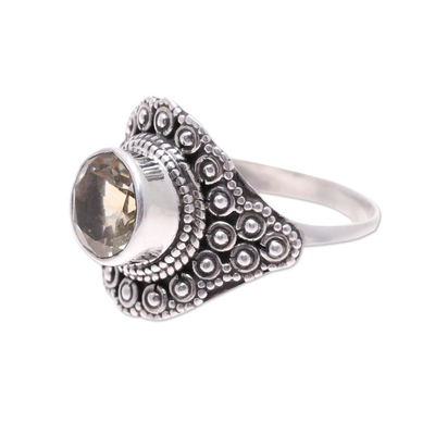 Citrine cocktail ring, 'Lemon Tree' - Contemporary Indian Sterling Silver Citrine Cocktail Ring