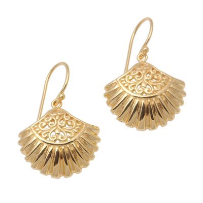 Gold plated sterling silver dangle earrings, 'Gleaming Clam Shells' - Gold Plated Sterling Silver Clam Shell Dangle Earrings