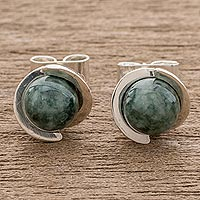 Jade stud earrings, 'Green Magic Silhouette' - Modern Jade Stud Earrings in Dark Green from Guatemala