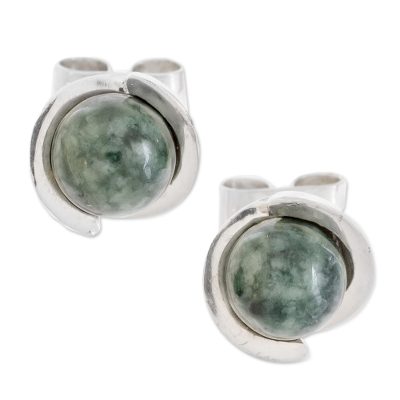 Jade stud earrings, 'Green Magic Silhouette' - Modern Jade Stud Earrings in Dark Green from Guatemala